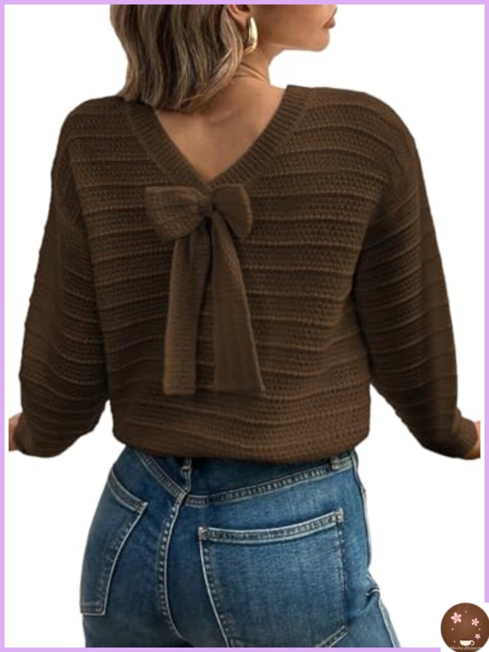 Women's Soft Knit Pullover Sweater with Back Bow Tie Detail